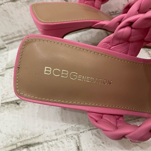 BCBGeneration Pink “Finaa” Slide Chunky Braided Woven Strap Heel Sandal Size 7 - Picture 12 of 16